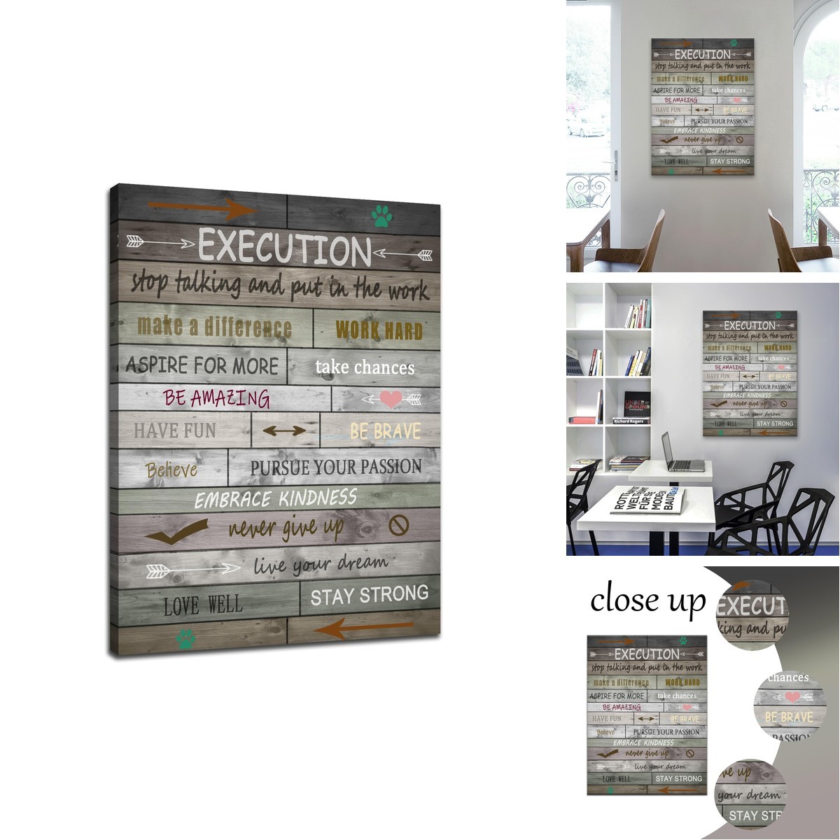 PSYYSP Execution Motivational Quote Canvas Wall Art Workplace Decor