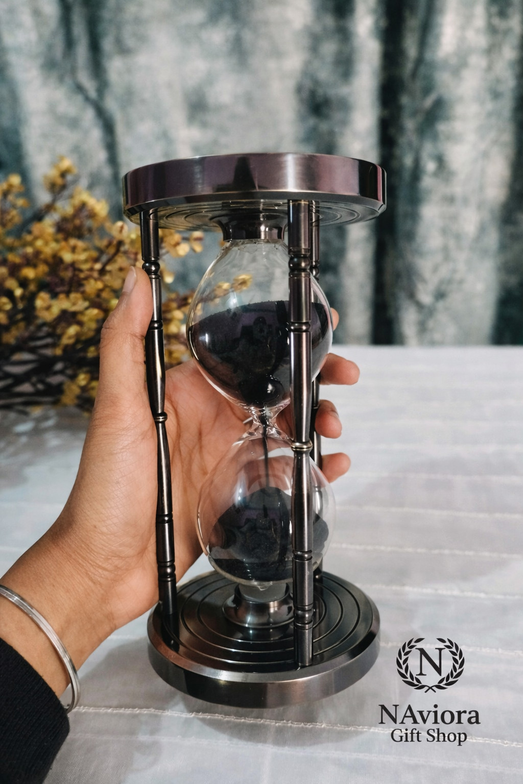 Vintage Brass Compass Hourglass Timer | Nautical Sand Timer with Working Compass
