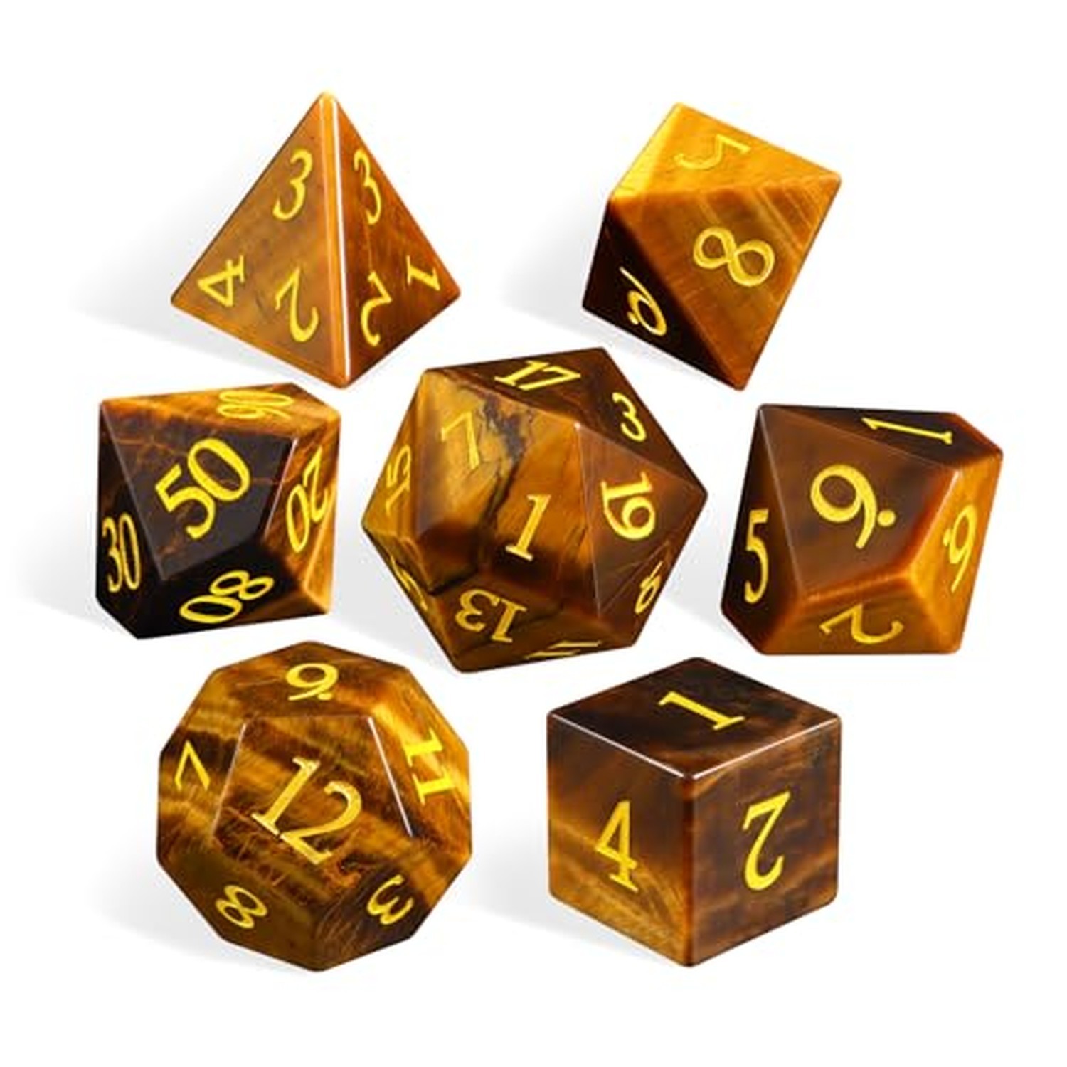 LUCKY-M Gemstone DND Dice Unique, 7PCS Yellow Tiger\'s Eye Dice Set for Dungeo... LUCKY-M Gemstone DND Dice Unique, 7PCS Yellow Tiger\'s Eye Dice Set for Dungeo...