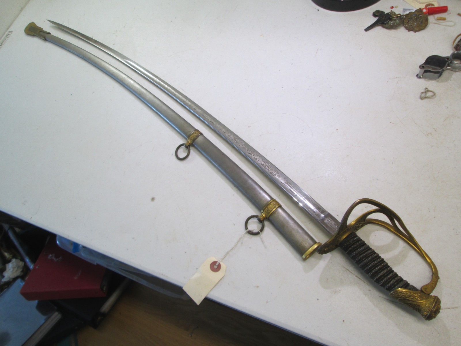 HI QUALITY US INDIAN WARS CAVALRY SWORD & SCABBARD MAKER CLEAN ETCHED BLADE Y170