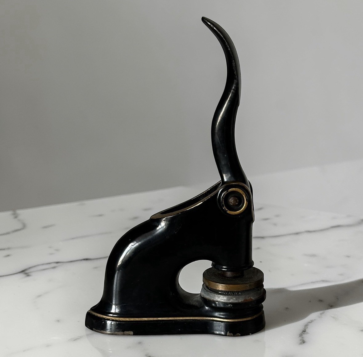 Antique SURE SHOT HOG OILER COMPANY Embossed  Stamp Corporate Iron Seal Press