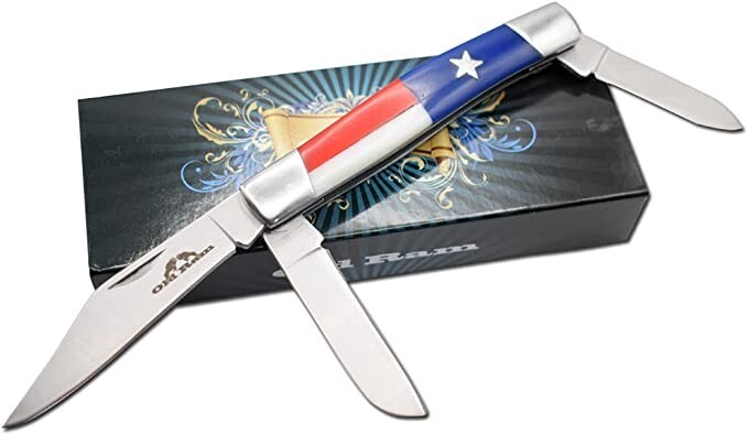 Three Blade Stockman Folding Pocket Knife Texas Flag Handle Three Blade Stockman Folding Pocket Knife Texas Flag Handle