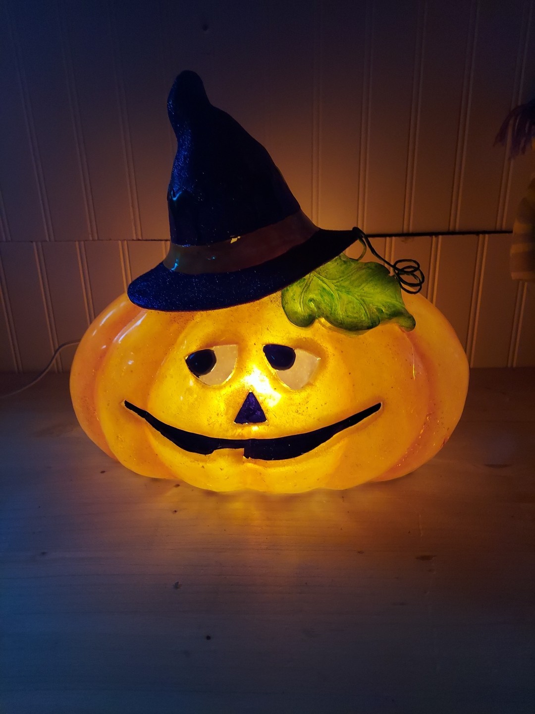 VTG Hard Halloween Pumpkin Jack-O-Lantern w Witch Hat & Black Cats VTG Hard Halloween Pumpkin Jack-O-Lantern w Witch Hat & Black Cats