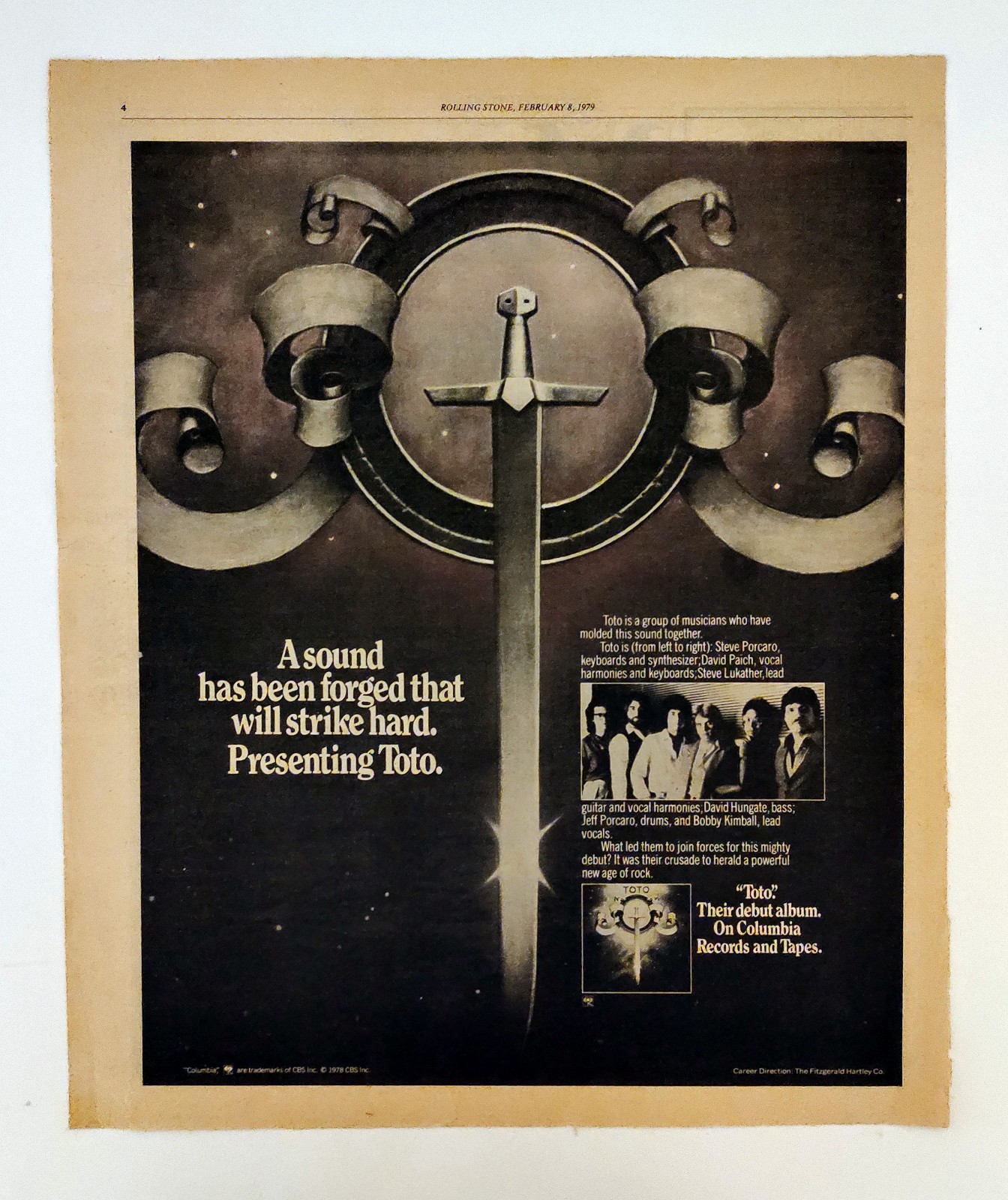 1979 TOTO debut Vintage Print Ad 10x13 Music Room Man Cave Wall Art