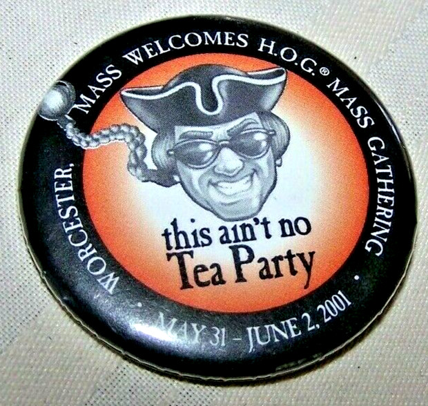 HARLEY DAVIDSON H.O.G. 2001 MASS GATHERING WORECHESTER MA. TEA PARTY VEST PIN
