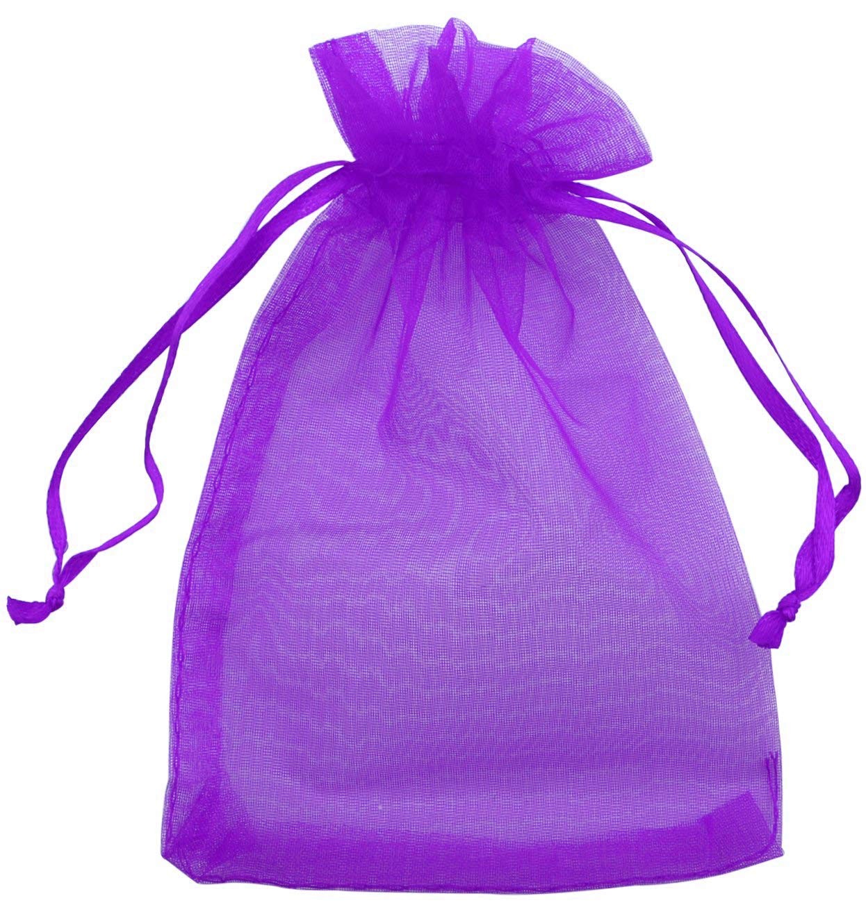 Allgala 100 Count Purple Organza Gift Bags with Drawstring, 5x7 Inches