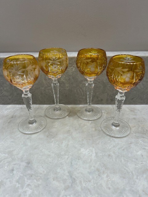 SET OF 4 NACHTMANN CRYSTAL TRAUBE AMBER CUT TO CLEAR 4.5' Cordial GLASSES