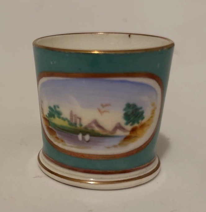 Miniature Mid Victorian Staffordshire Hand-painted Mug Cup Ocean Mountain Hawaii