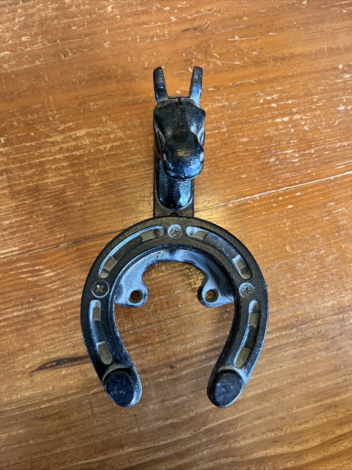 Vintage Cast Iron Horse Head Horseshoe Wall Bridle Girth Hanger Tack Equestrian