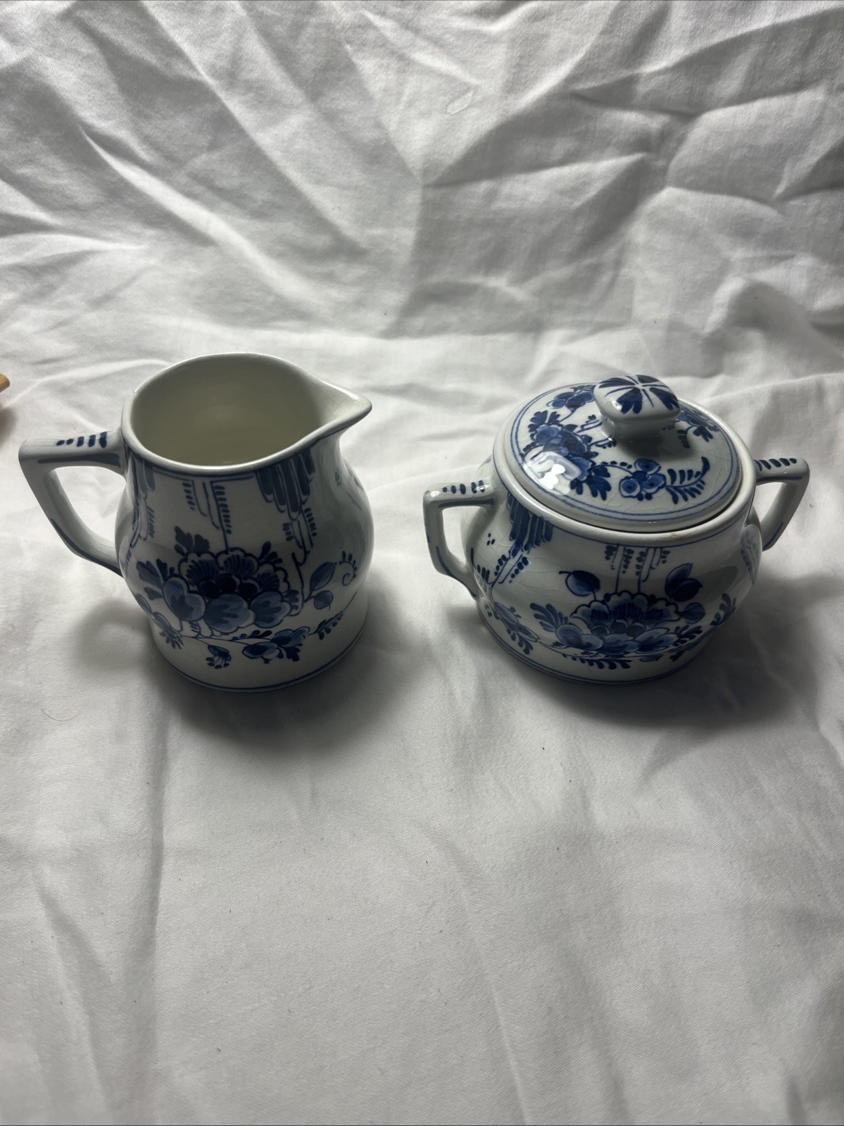 Royal Delft Porceleyne Fles Vintage Handpainted Sugar &  Creamer Signed & Dated