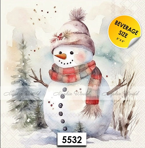 (5532) TWO Paper BEVERAGE / COCKTAIL Decoupage Art Craft Napkins -  SNOWMAN
