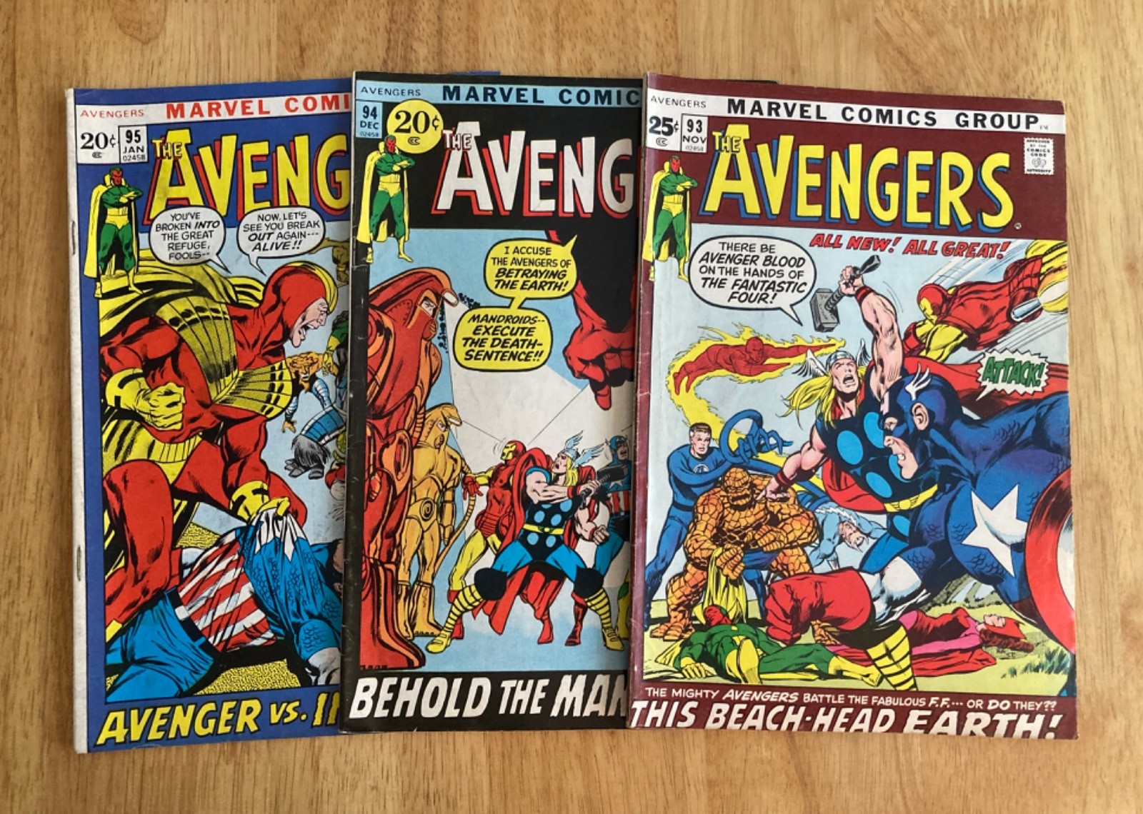 Run of *3* 1971 *Neal Adams Key* AVENGERS #93 (FN+), 94, 95 (FN)