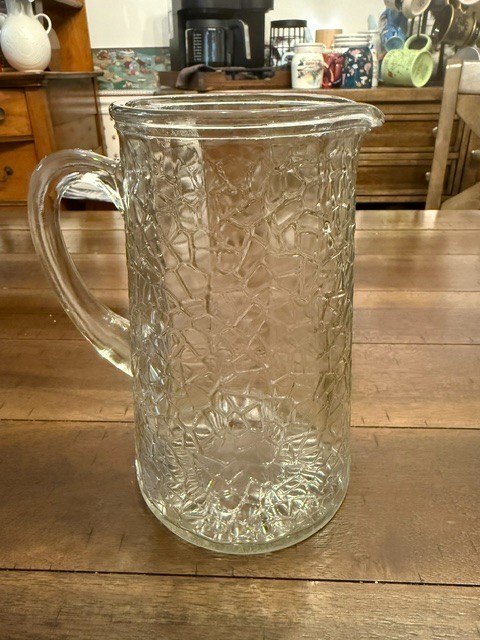 Vintage Federal Glass Jack Frost Clear Crackle Glass Pitcher Starburst Base 8\ Vintage Federal Glass Jack Frost Clear Crackle Glass Pitcher Starburst Base 8\