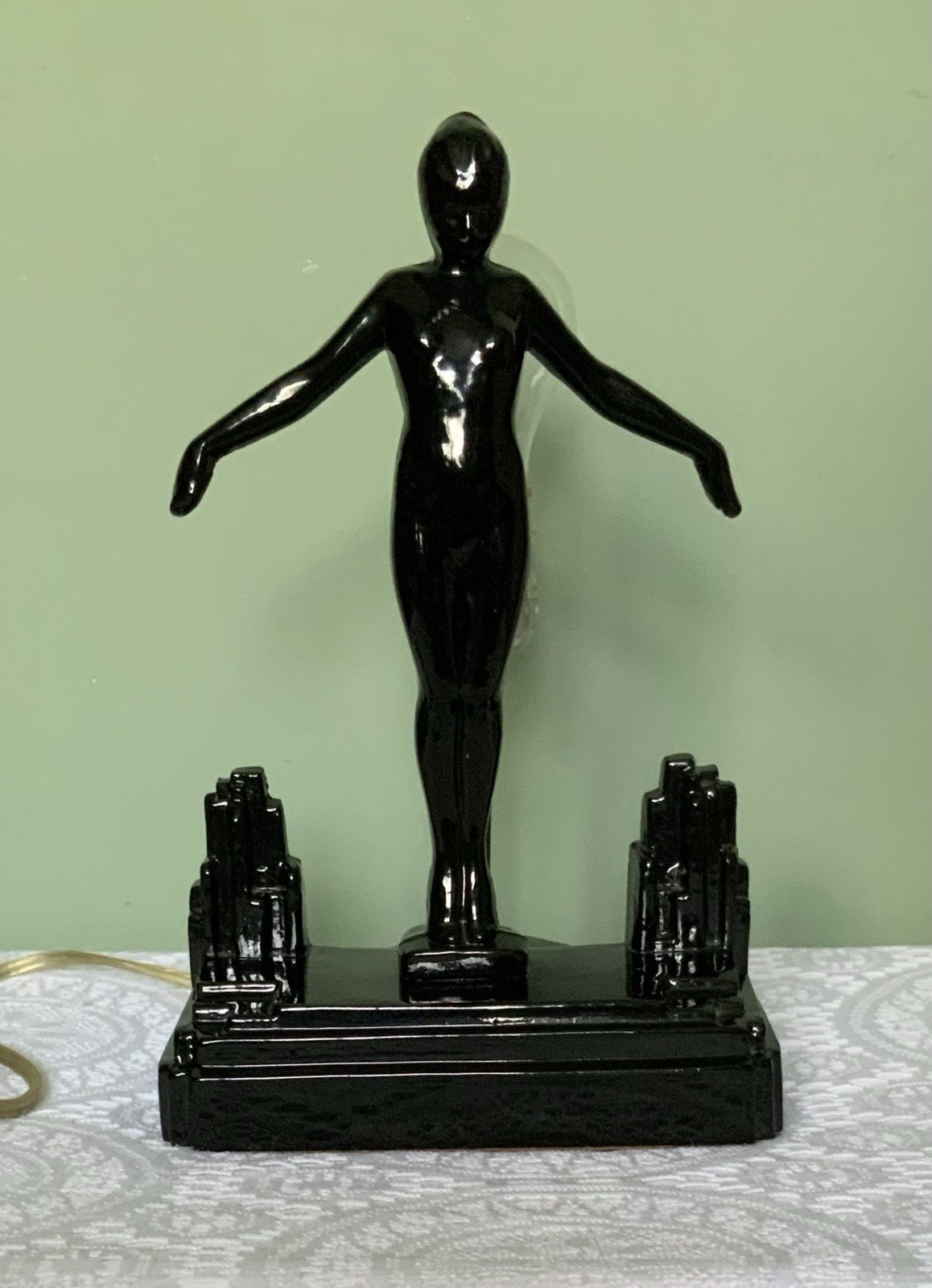 Vtg Sarsaparilla Art Deco Black Metal Nude Figural Lamp - Missing Glass Shade Vtg Sarsaparilla Art Deco Black Metal Nude Figural Lamp - Missing Glass Shade