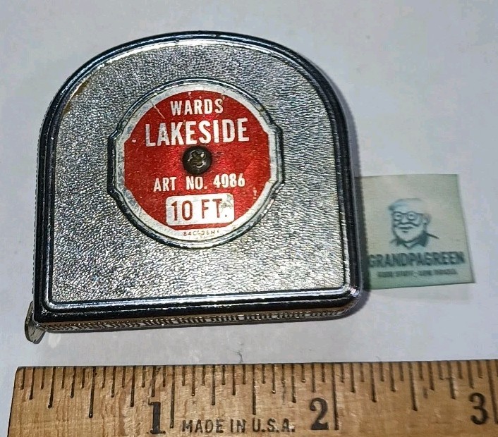 Vintage Wards Lakeside 10 Ft Tape Measure Art 4086 Made in USA Chrome