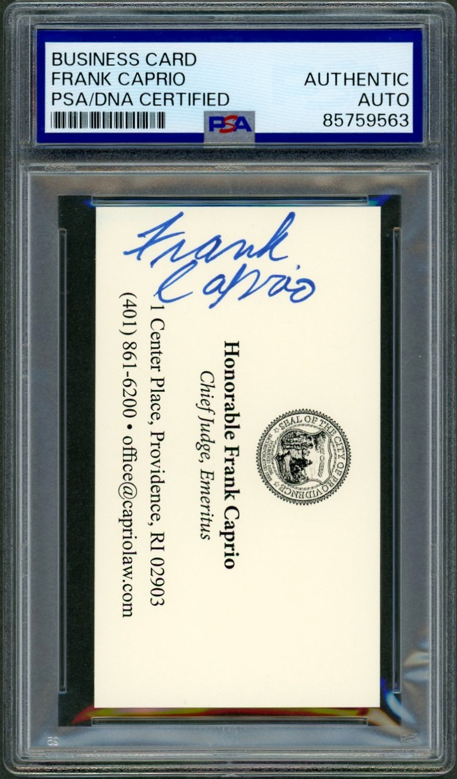 Frank Caprio SIGNED Business Card Judge Caught in Providence Auto Authentic PSA