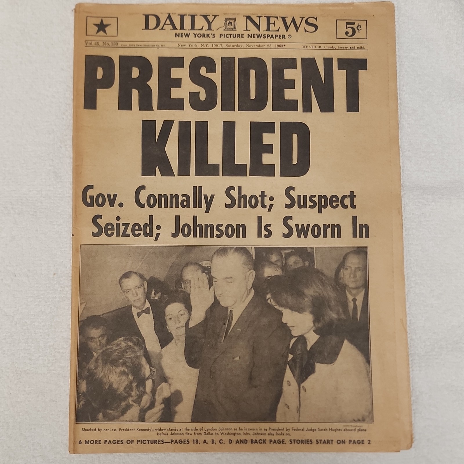 1963 New York Daily News JFK Assassination Newspaper Nov 23. President Killed.
