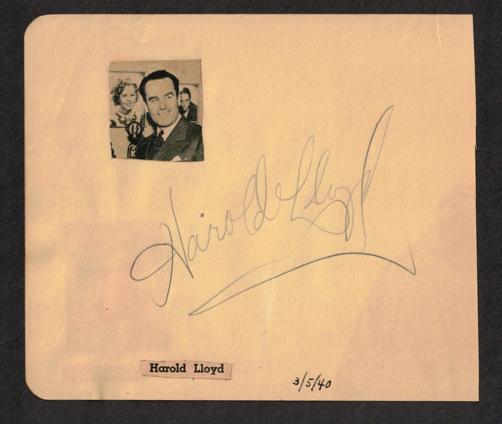 Harold Lloyd & Andy Devine Original Dual-Signed Autograph Album Page Dated 1940