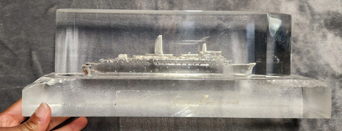 Vintage Lucite Ship Souvenir Signed Clear Michael Cox Vintage Lucite Ship Souvenir Signed Clear Michael Cox