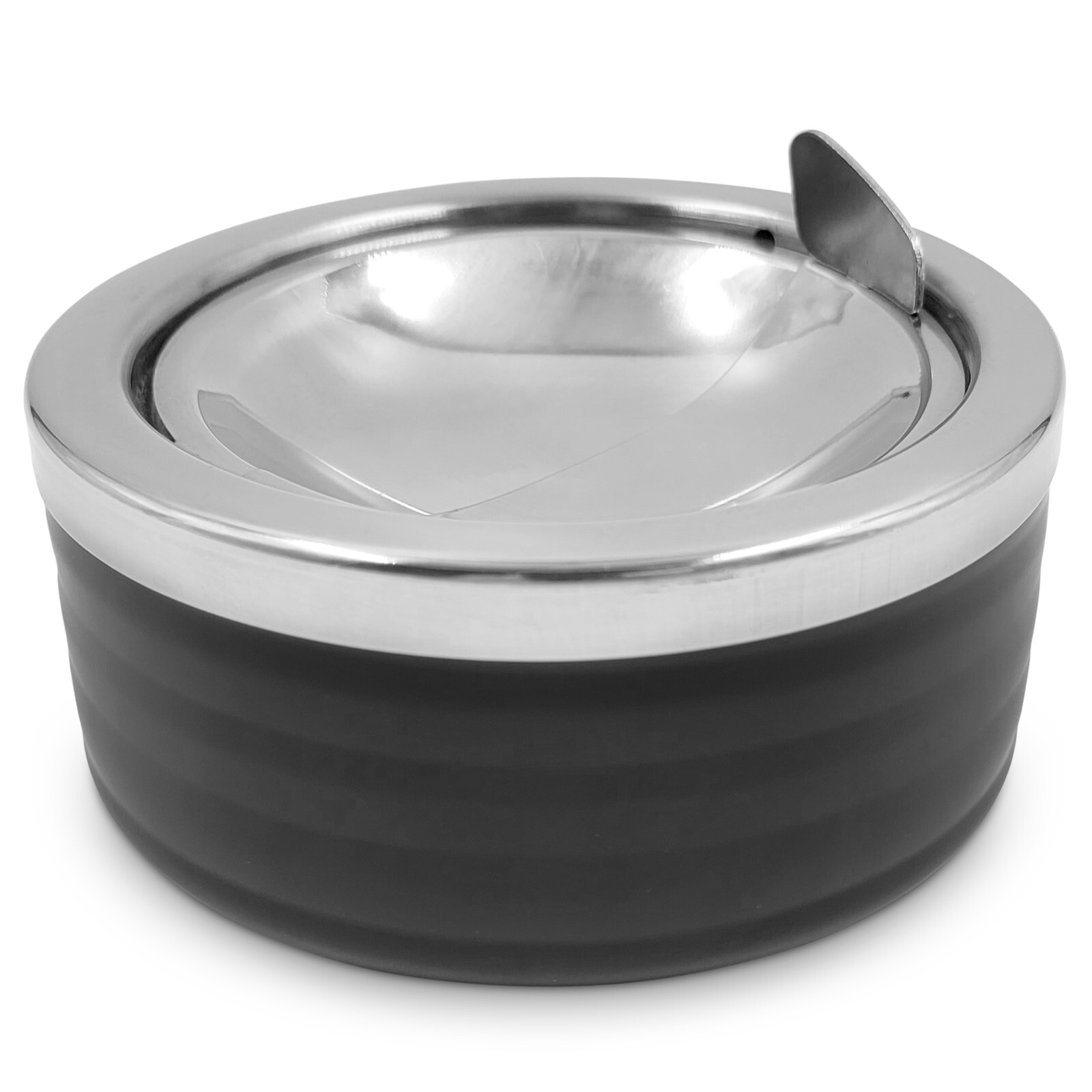 Grooved Black Metal Ashtray with a Lid for Cigarettes Outdoor Outside Windproof Grooved Black Metal Ashtray with a Lid for Cigarettes Outdoor Outside Windproof