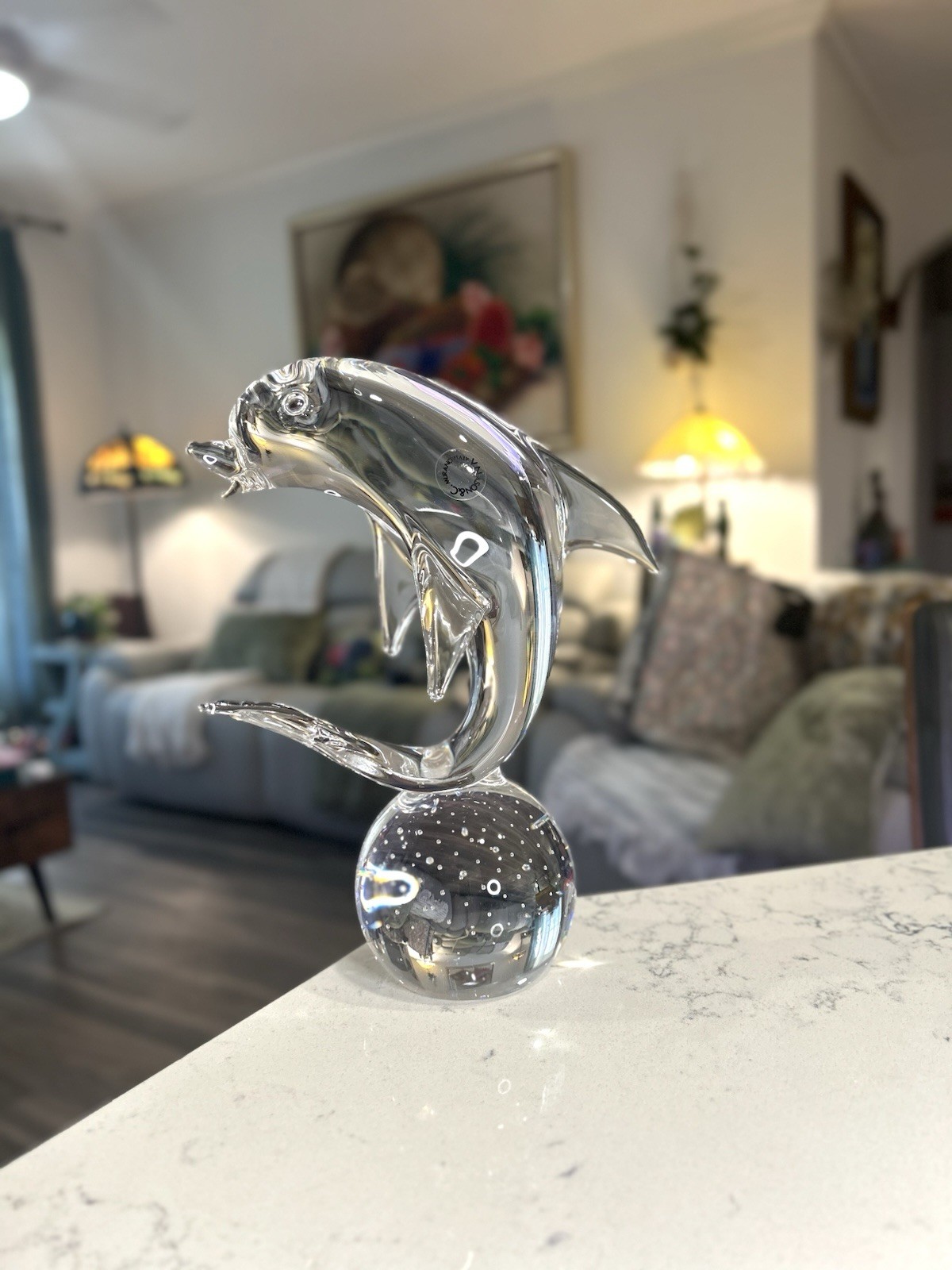 Vintage Murano Glass Dolphin Figurine V. Nason & C. Clear, Controlled Bubbles