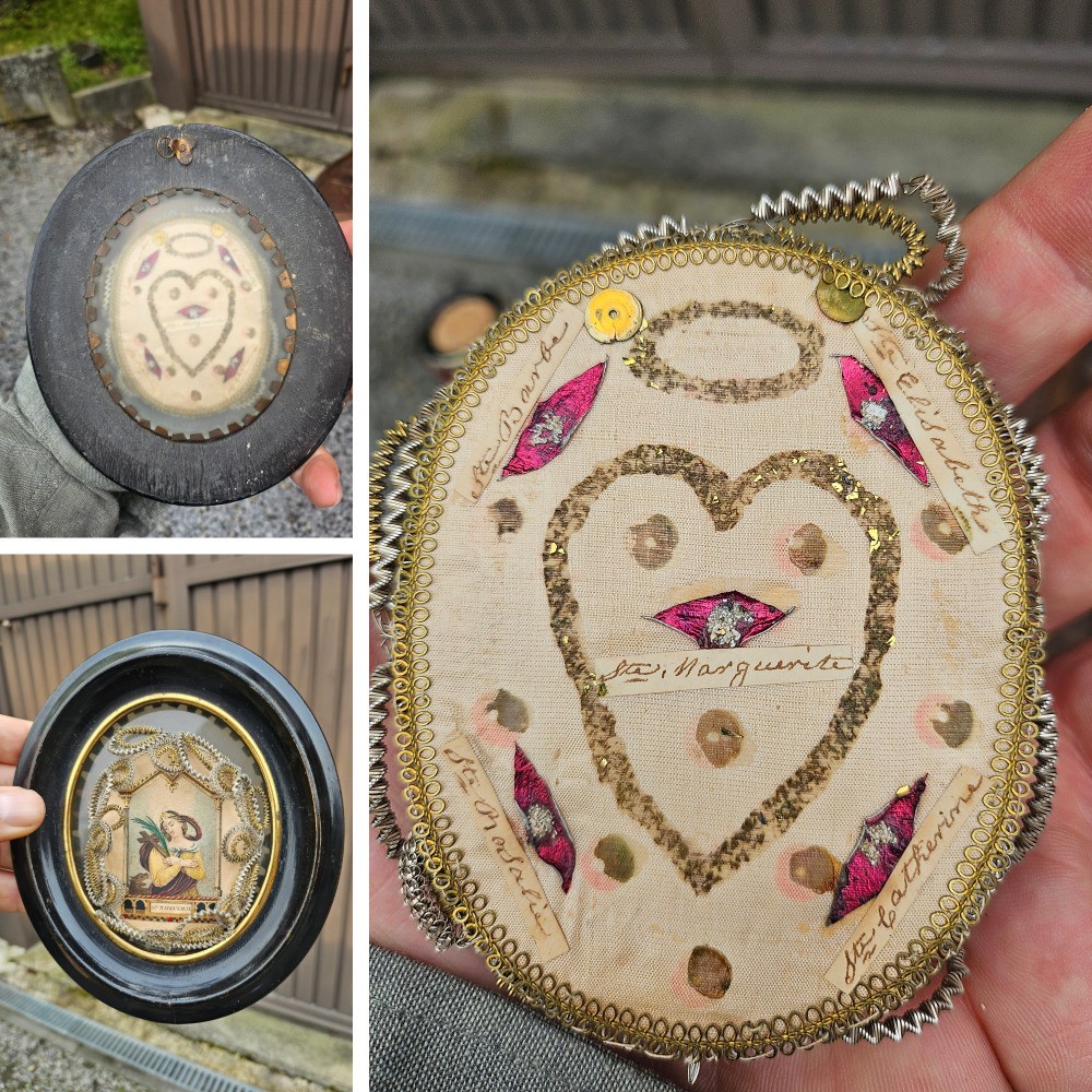 Antique Reliquary multi relics ex voto Saint Margaret barbara catherine rosalia