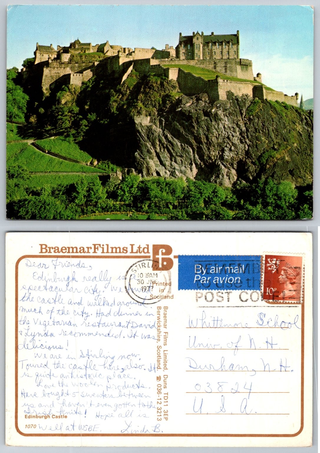 Vintage Edinburgh Castle Scotland Postcard 1977 Posted Stirling UK