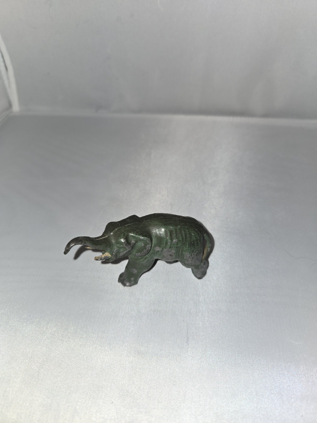 Vintage Antique Hand-Painted Cast Iron Elephant Figurine Trunk Up