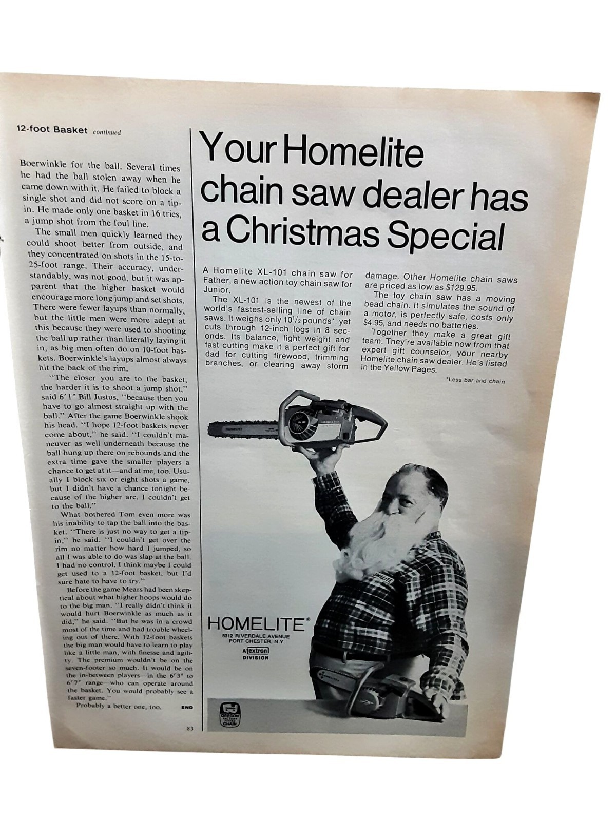 1967 Homelite Chain Saw Christmas Santa Vintage Advertising Print Ad