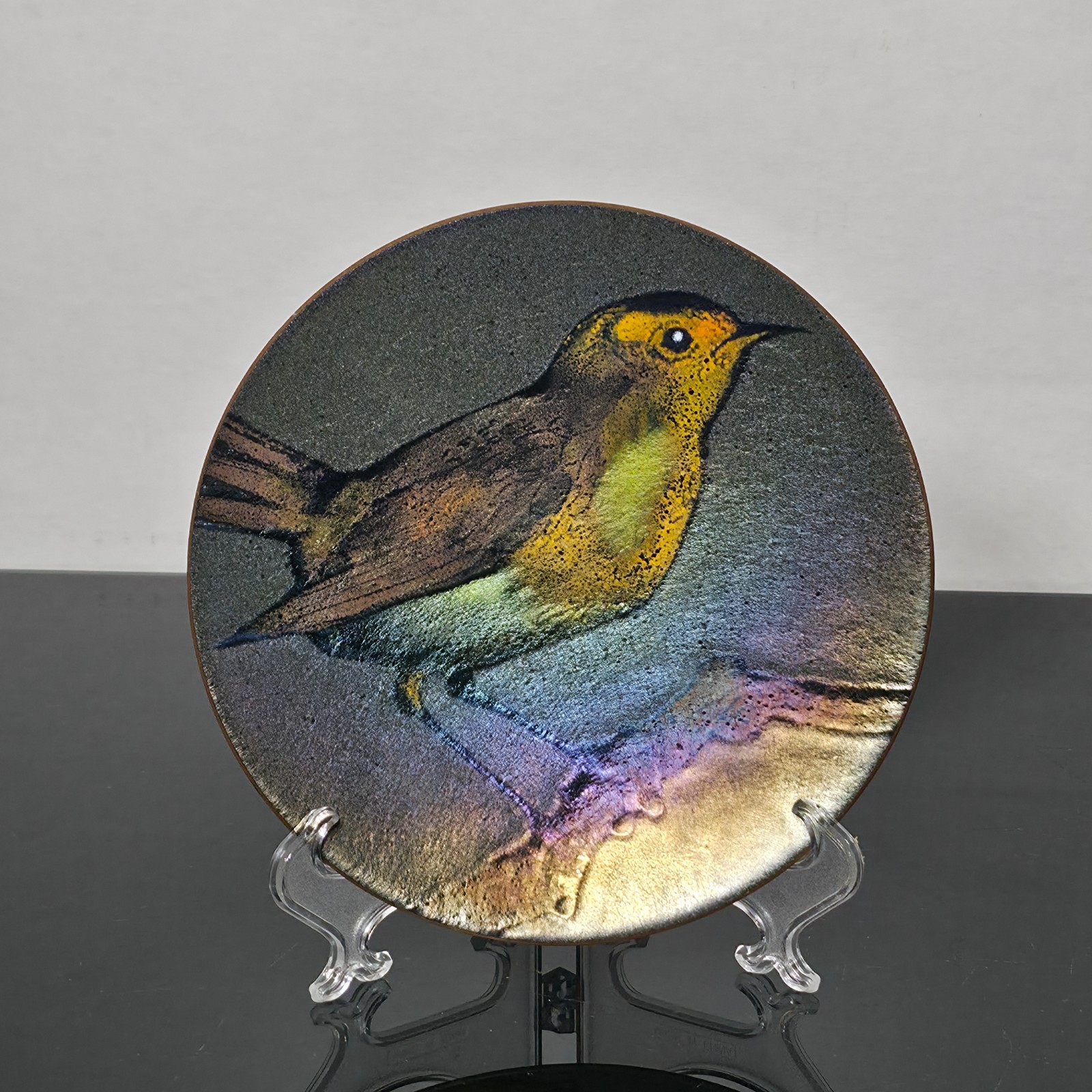 Dean Drahos Enamel on Copper Bird Plate Cleveland Ohio