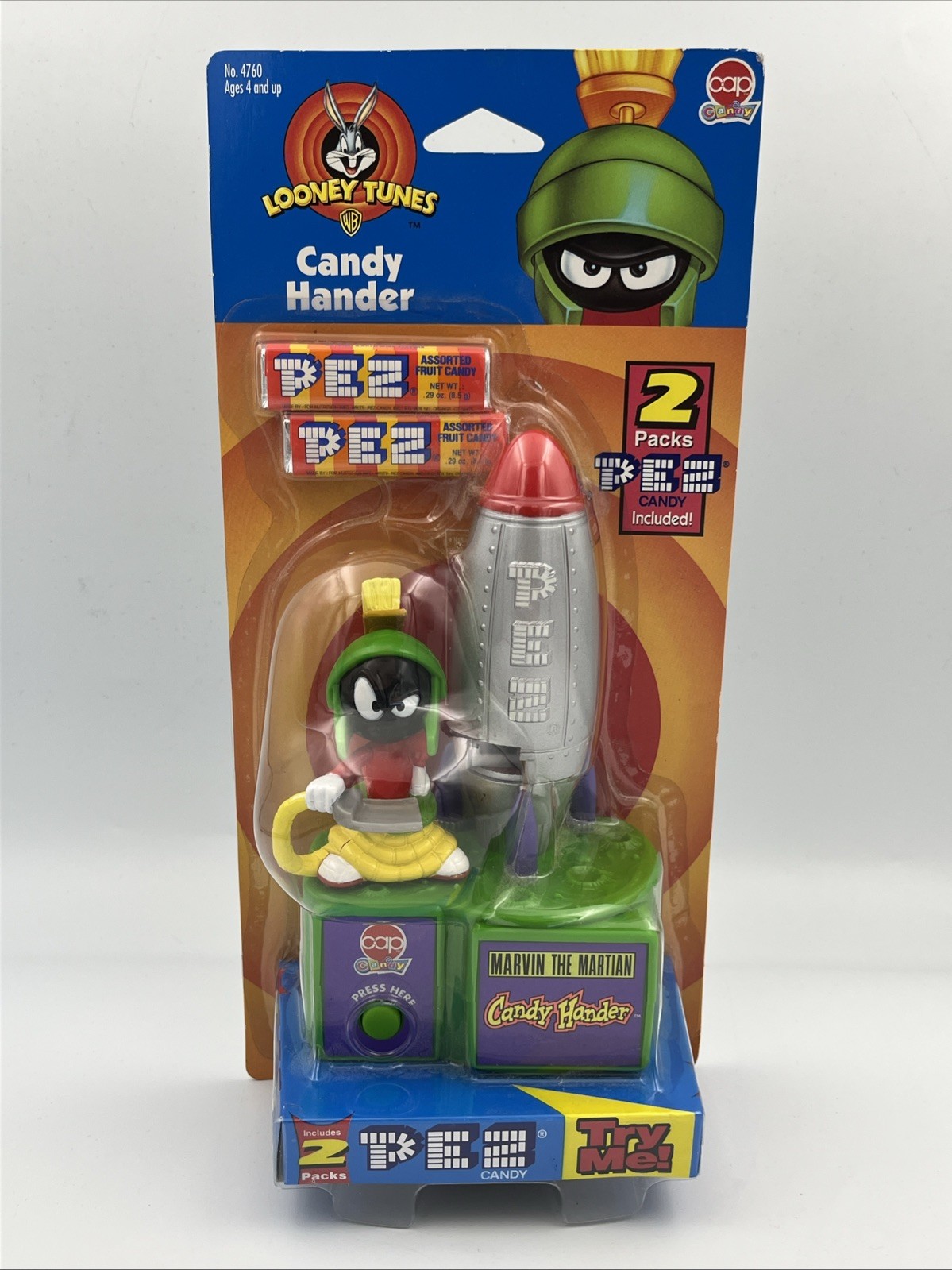 Vintage 1998 PEZ Looney Tunes Marvin Martian Candy Hander Sealed Cap Toy