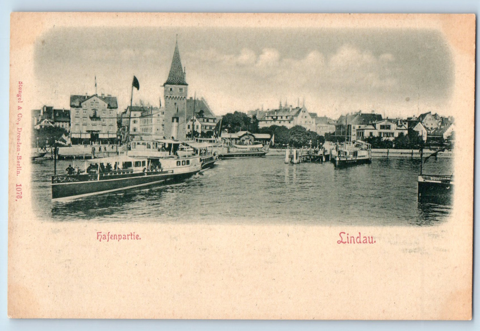 Bavaria Germany Postcard Harbor Section Lindau c1905 Antique Unposted