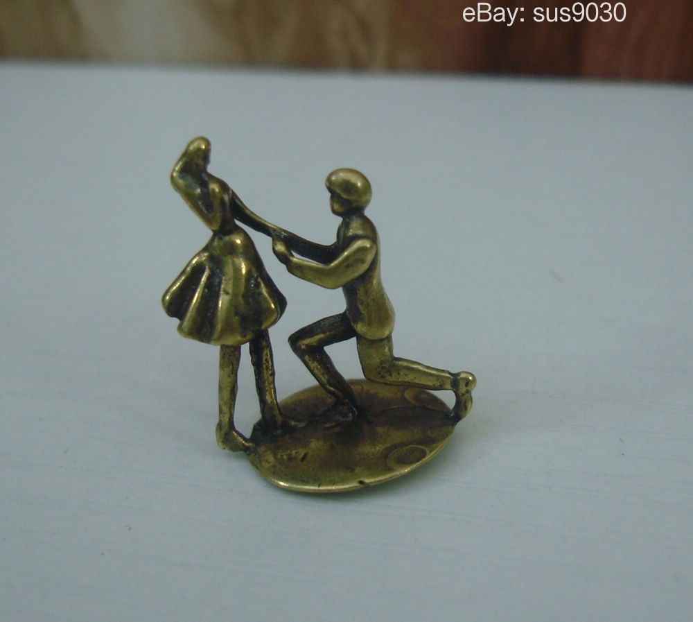 Vintage Brass Small Couple Figurine Man Showing Love to Woman Statue