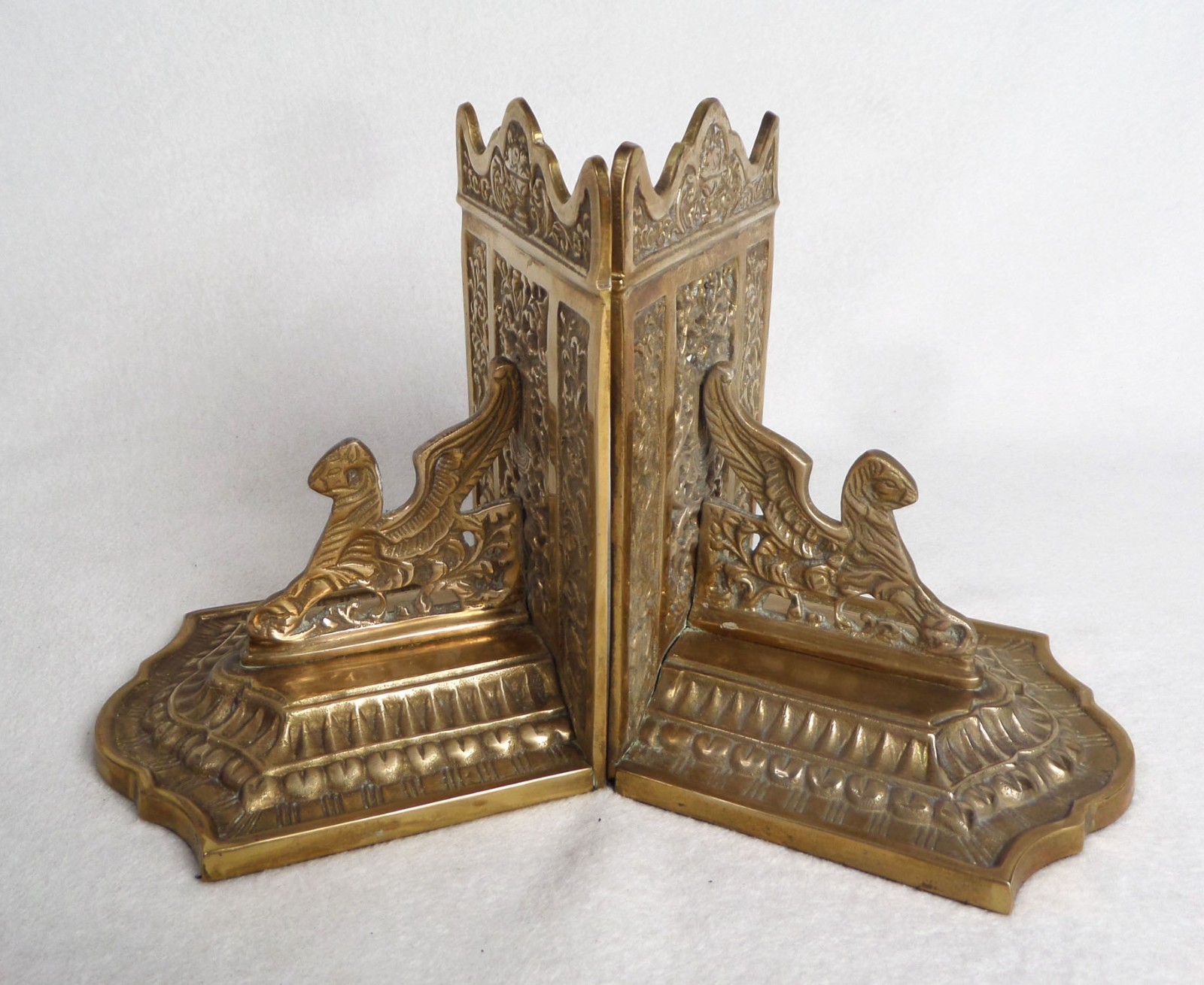 Vintage Gothic Griffin Brass Bookends Ornate Library Decor Winged Lion Mythical