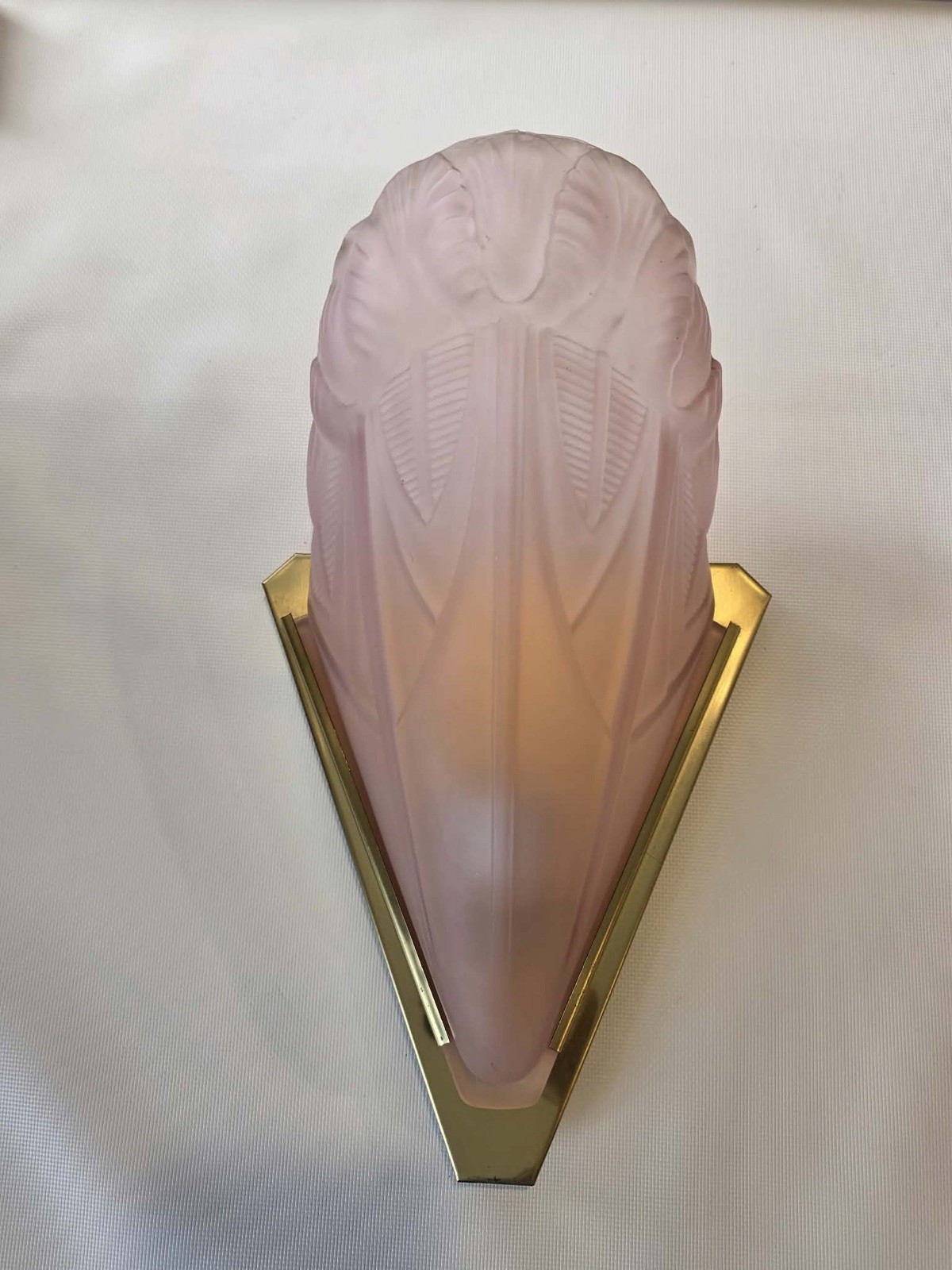 VTG Sconce Light French ART DECO Pressed Glass Frosted Mauve Pink Rare