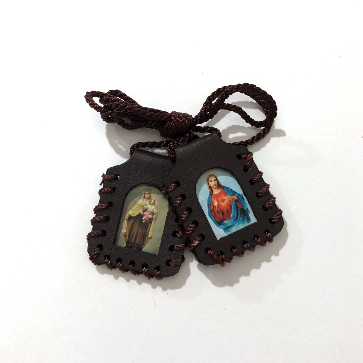 Sacred Heart of Jesus Christ and Our of Lady Mt C Leather Scapular (LSWCARD-BRN) Sacred Heart of Jesus Christ and Our of Lady Mt C Leather Scapular (LSWCARD-BRN)