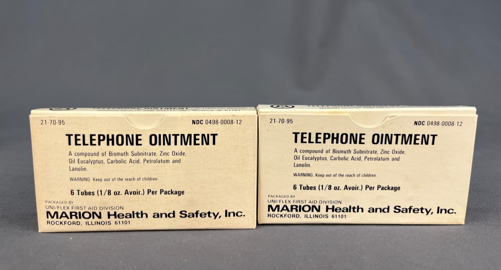 2 Vtg NOS Mine Safety Miners Telephone Ointment 6 Tubes Burns First Aid Set (5E)