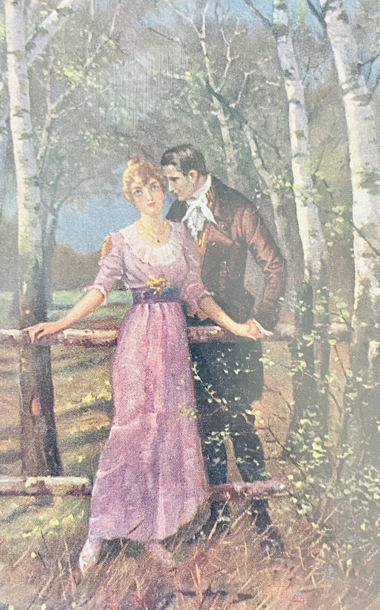 Antique 1900s German Postcard \'Question of the Heart\' Painting Man Woman Woods