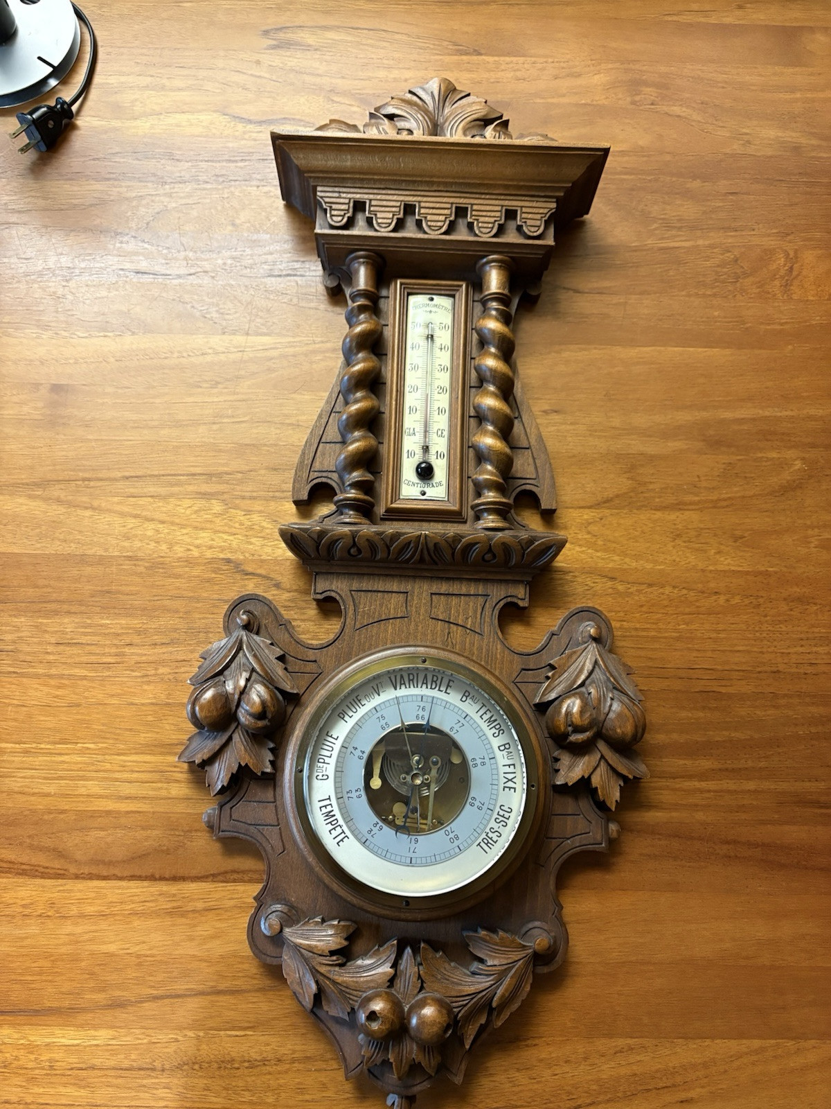 Vintage french  Wood Barometer & Thermometer