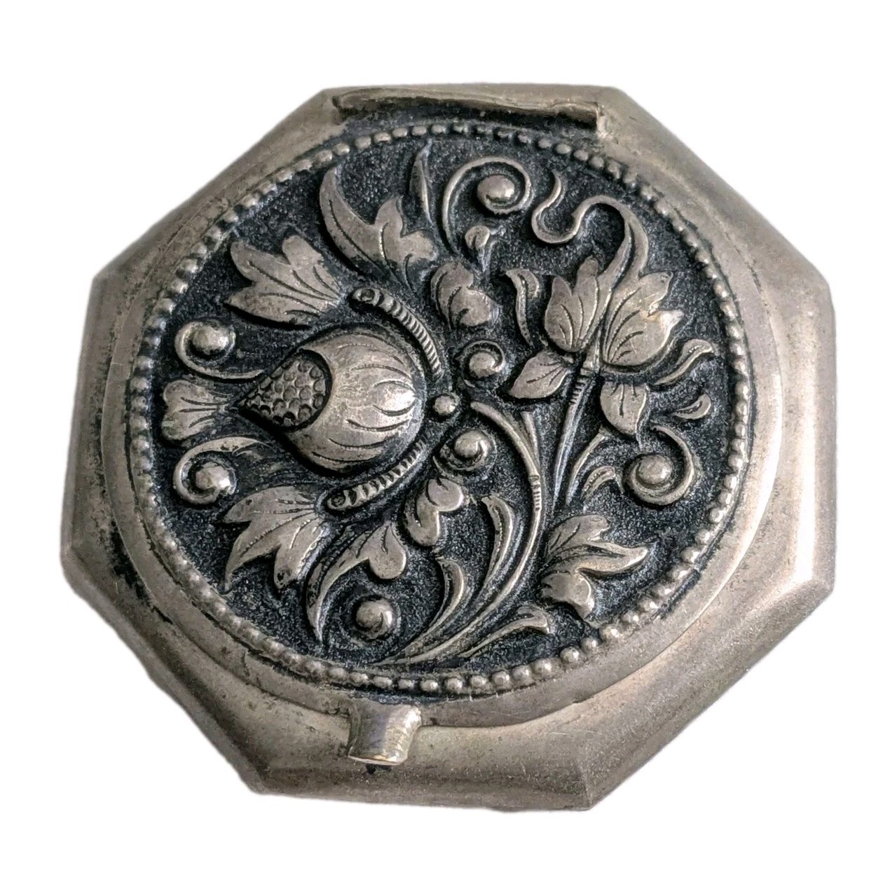 VINTAGE 800 Silver Octagonal Reposse Indonesian COMPACT#2 Collectible