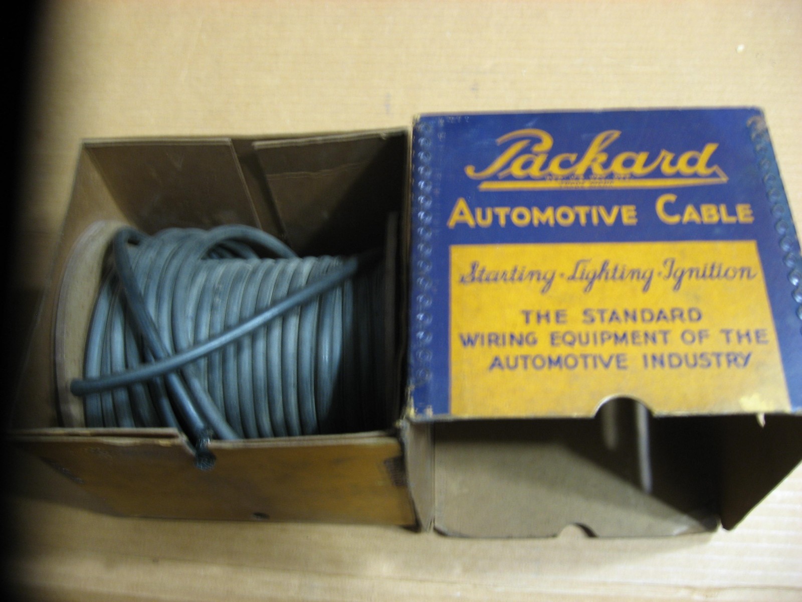 Antique 1940s Display Box PACKARD AUTOMOTIVE CABLE Spool n Box W Wire Spark Plug