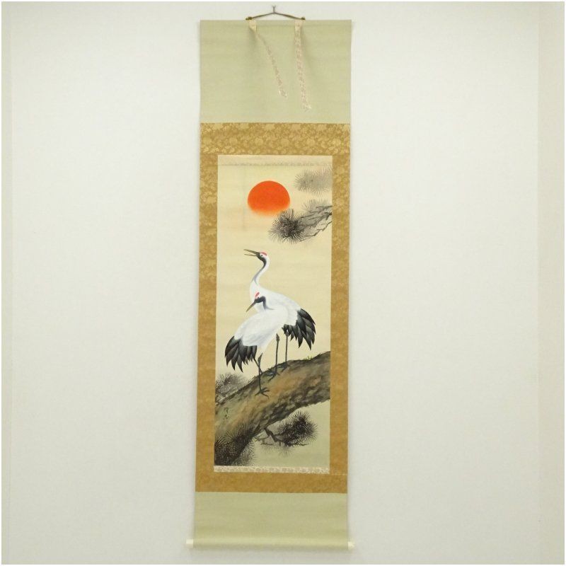 Seishibude Matsukami Sotsuru Hand-painted Silk Hanging Scroll Art Antique