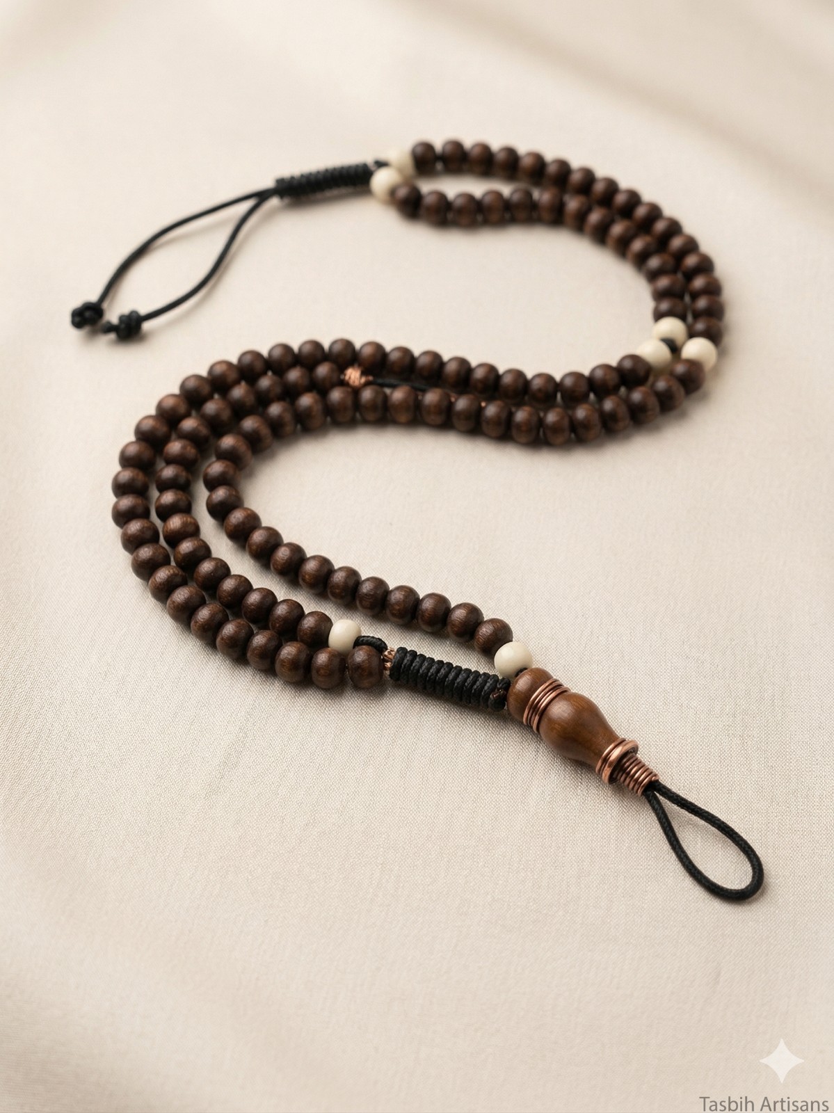 Islamic Tasbih Prayer 99 Beads Wood Muslim Hand Made Misbaha Dark Brown