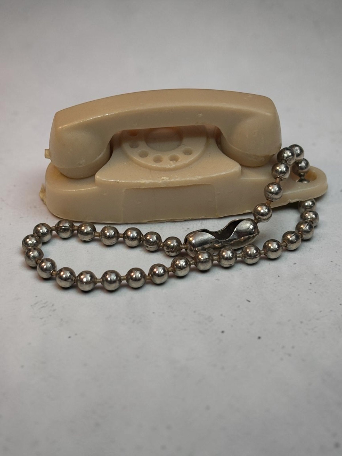 Vintage Mini Princess Phone Keychain Beige Plastic With Metal Ball Chain Retro A