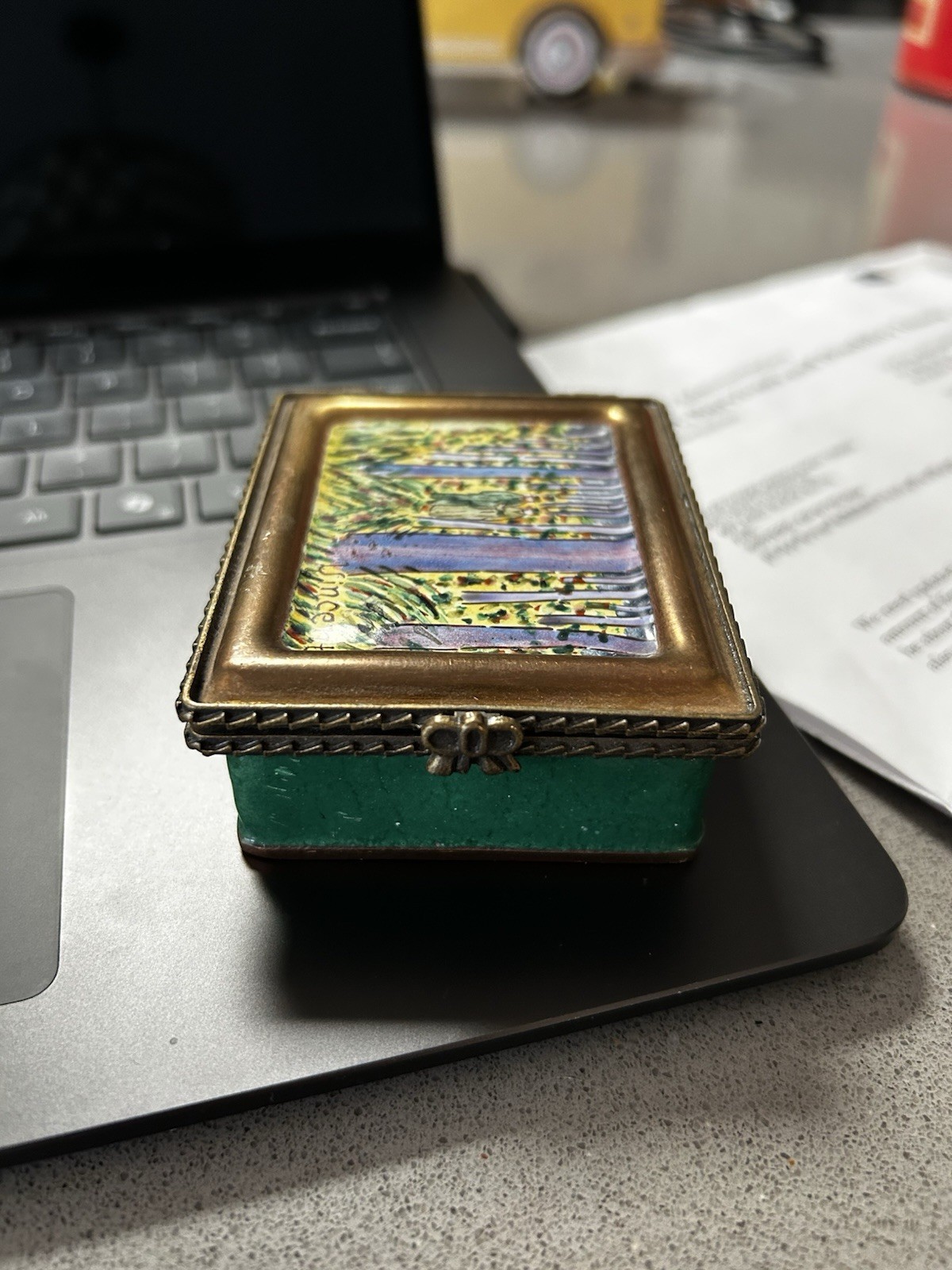 vintage Kelvin Chen hand-painted enamel trinket box