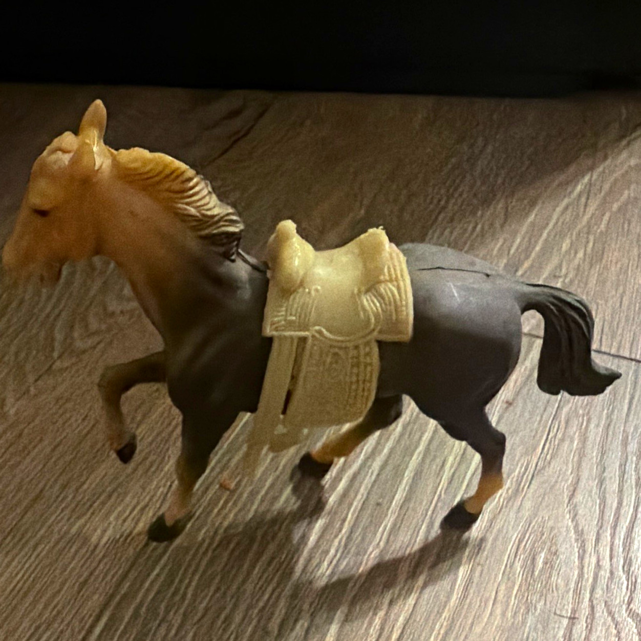 Plastic Model Horse Figurine with Saddle, Brown & Black Horse Model Figure