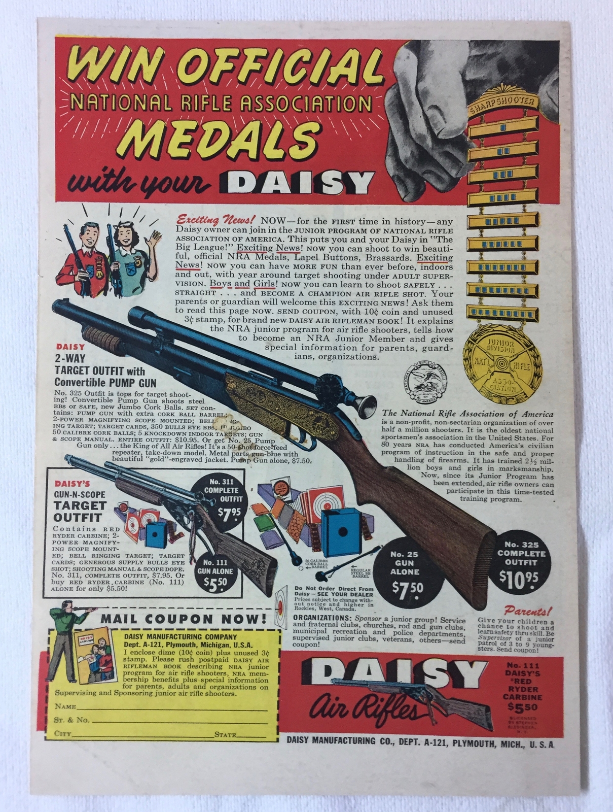 1951 DAISY bb gun pump gun ad page ~ WIN NRA MEDALS
