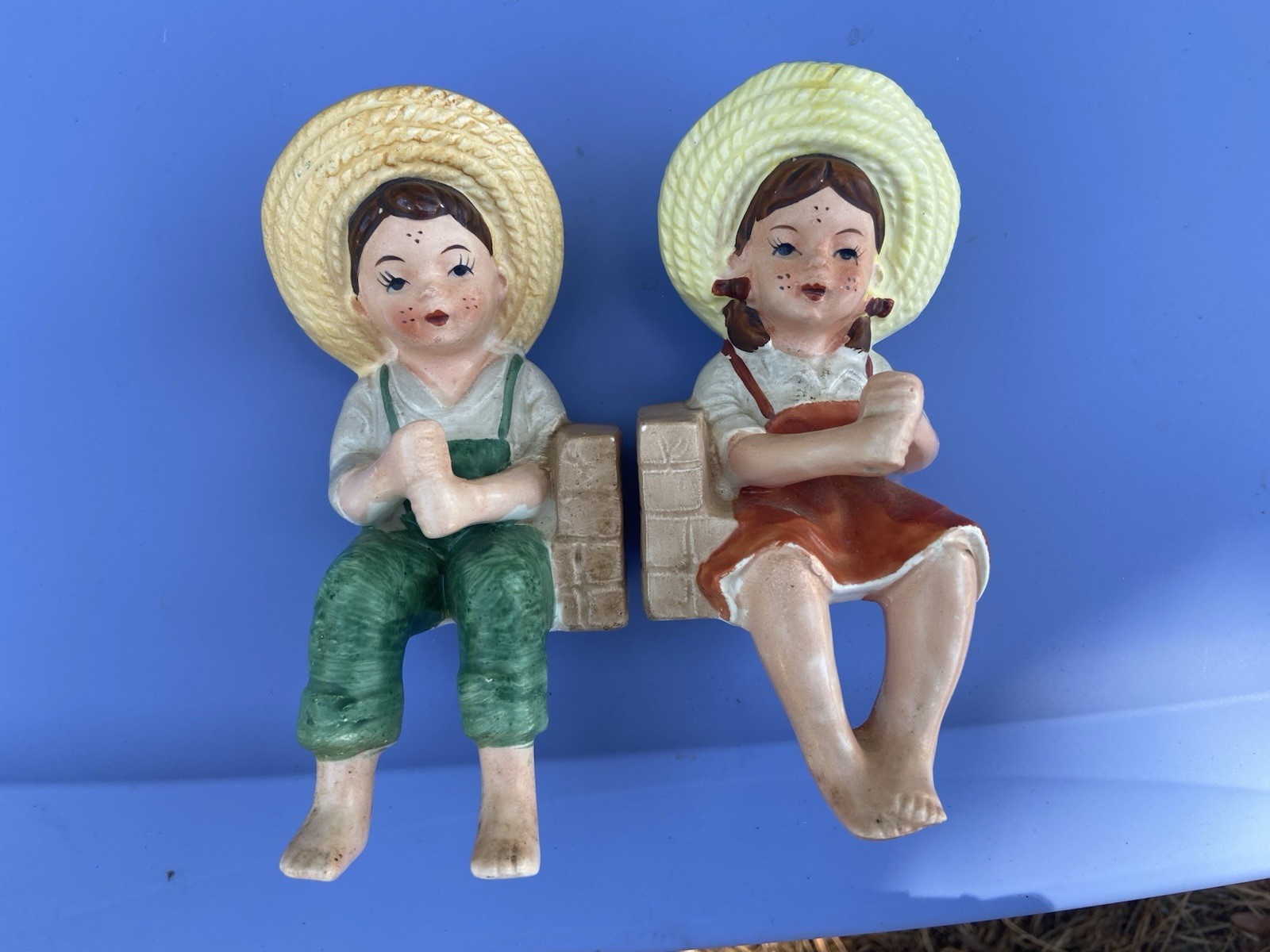 Vintage Artmark Japan Boy & Girl Shelf Sitters Fishing No Poles Rare