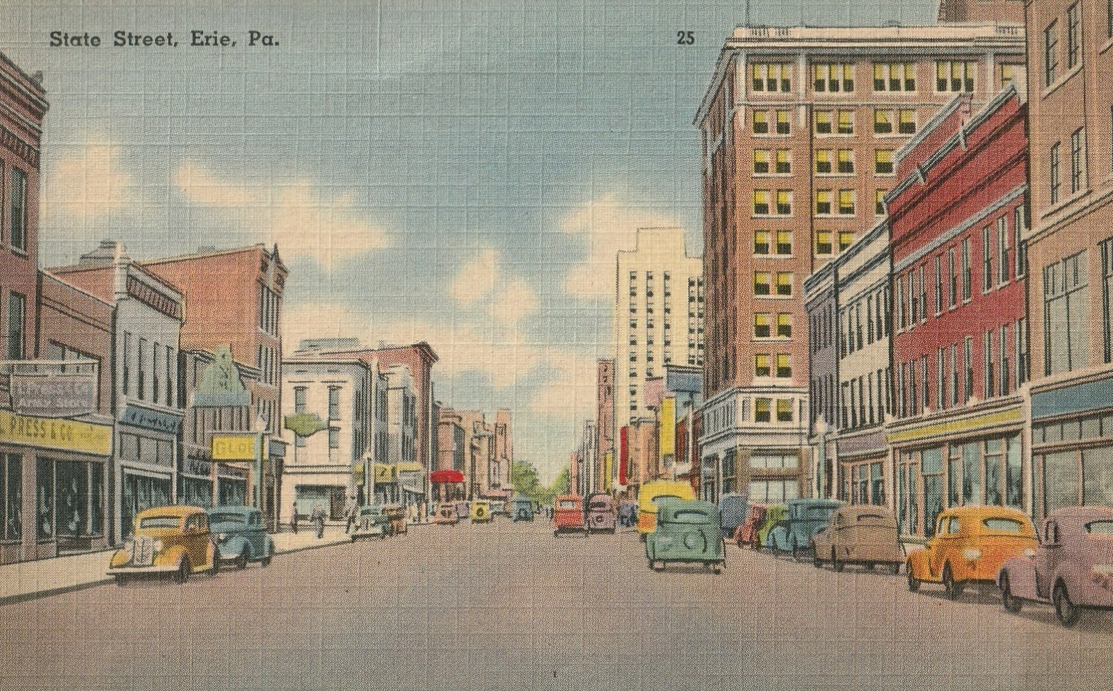 Erie Pa State St Looking North To Bay From 12th St Storefronts Postcard