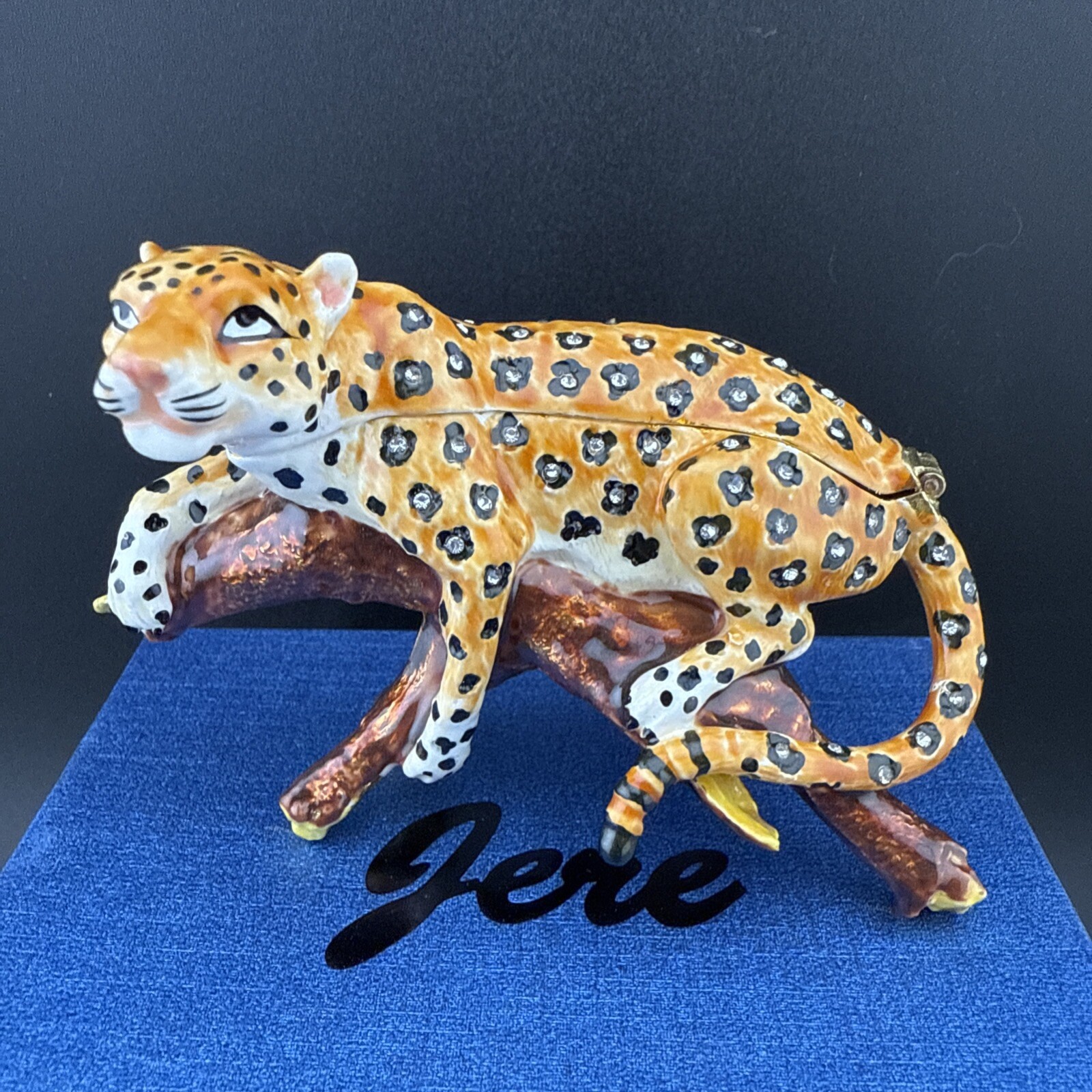 Jere, Bejeweled LEOPOLD Leopard on Branch Trinket Box with Matching Necklace